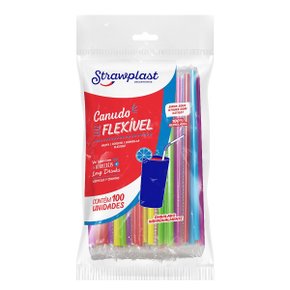 Canudo Strawplast Flexível Colorido Sachê C/100 Unidades