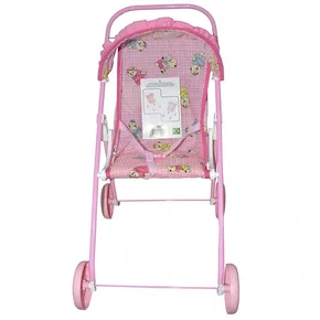 Carrinho Boneca Bebê Infantil Empurrar c/ Capota Cinto Rosa