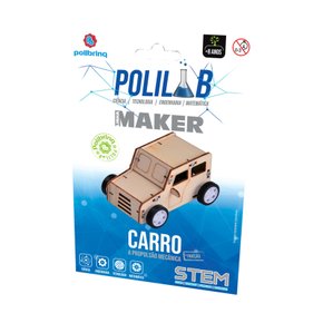 Carro A Propulsão Mecânica Em Madeira Polilab Maker Polibrinq