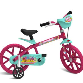 Bicicleta Infantil Aro 14 Sweet Game Rosa e Verde Bandeirante
