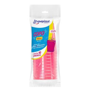 Copo Rosa Neon 200ml Strawplast C/10 Unidades Copo Rosa Neon 200ml Strawplast C/10 Unidades