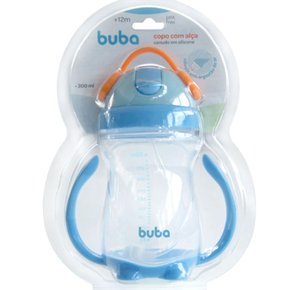 Copo com Alça e Canudo Silicone Azul Buba