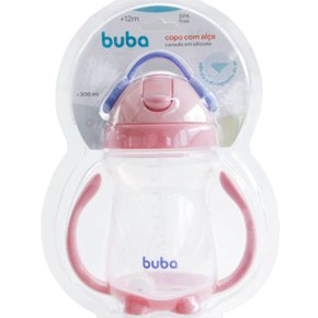 Copo com Alça e Canudo Silicone Rosa Buba