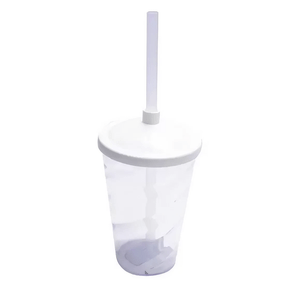 Copo Fest C/Tampa e Canudo Branco Transparente 400ml