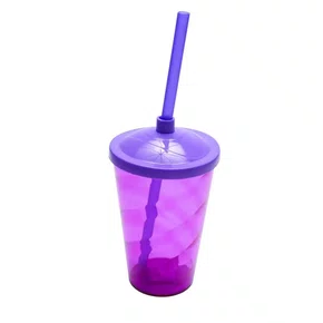 Copo Fest C/Tampa e Canudo Roxo Transparente 400ml