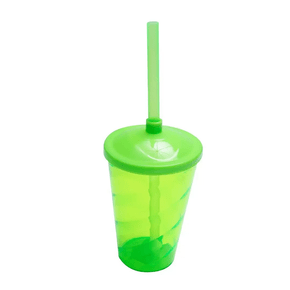 Copo Fest C/Tampa e Canudo Verde Flúor 400ml