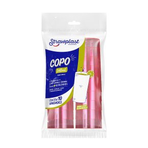 Copo Long Drink Rosa Neon 340ml Strawplast C/10 Unidades