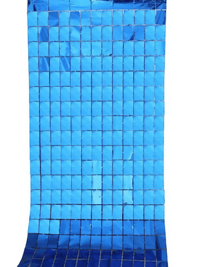 Cortina Metalizada Quadradinha Azul