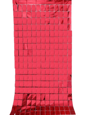 Cortina Metalizada Quadradinha Vermelha