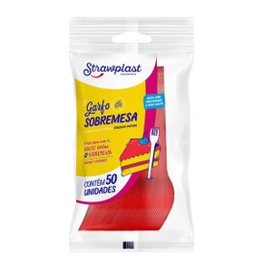 Garfo Sobremesa Strawplast Vermelho C/50 Unidades