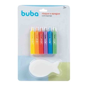 Lápis Giz Colorido Risque e Apague com Esponja Buba