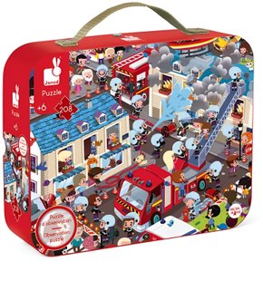 Maleta Quebra Cabeça Bombeiros 208 Peças Janod