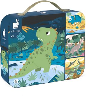 Maleta Quebra Cabeça Progressivo Dinossauros 4-9-12-16 Peças Janod