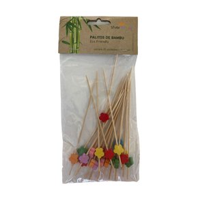 Palito De Bambu Para Petiscos Flor Colorida C/20 Unidades