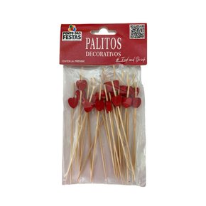 Palito Decorativo Para Petisco Coração Vermelho C/24 Unidades