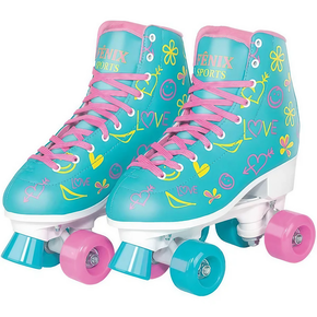 Patins Quad Retro 4 Rodas Azul e Rosa Fenix 35-38