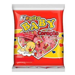 Pirulito Flopito Coração de Morango C/50 Unidades 200g Florestal