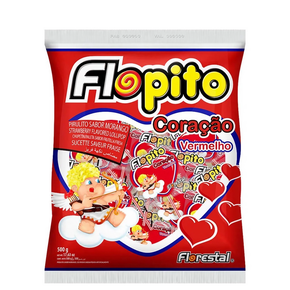 Pirulito Flopito Coração Vermelho C/50 Unidades 500g Florestal