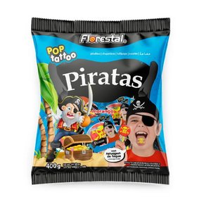 Pirulito Pop Tattoo Piratas C/50 Unidades 400g Florestal