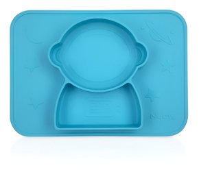 Prato Silicone Azul Infantil Com Divisória E Sucção Nuby