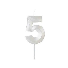 Vela Design Perolizada Branca Número 5 Silver Festas