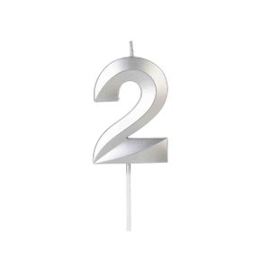 Vela Design Perolizada Prata Número 2 Silver Festas