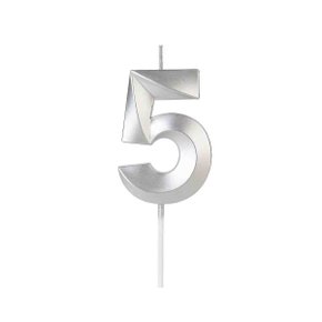 Vela Design Perolizada Prata Número 5 Silver Festas