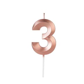 Vela Design Perolizada Rosê Número 3 Silver Festas