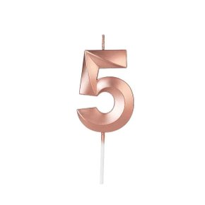 Vela Design Perolizada Rosê Número 5 Silver Festas