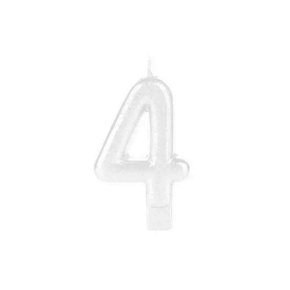 Vela Glitter Branca Pequena Número 4 Silver Festas