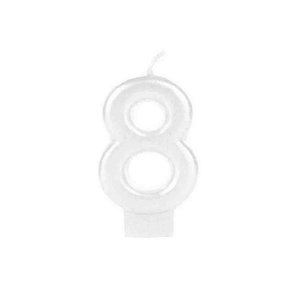 Vela Glitter Branca Pequena Número 8 Silver Festas