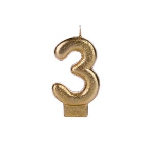 Vela Glitter Pequena Dourada Número 3 Silver Festas