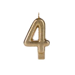 Vela Glitter Pequena Dourada Número 4 Silver Festas