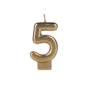 Vela Glitter Pequena Dourada Número 5 Silver Festas