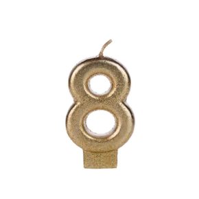 Vela Glitter Pequena Dourada Número 8 Silver Festas