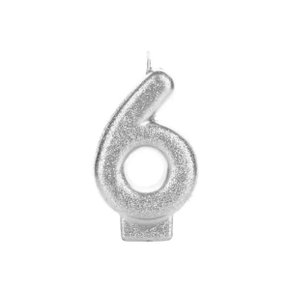 Vela Glitter Pequena Prata Número 6 Silver Festas
