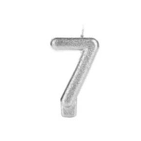 Vela Glitter Pequena Prata Número 7 Silver Festas