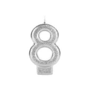 Vela Glitter Pequena Prata Número 8 Silver Festas