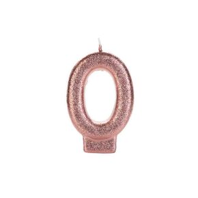 Vela Glitter Pequena Rosê Número 0 Silver Festas