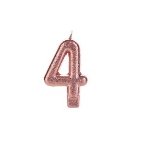 Vela Glitter Pequena Rosê Número 4 Silver Festas