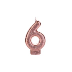 Vela Glitter Pequena Rosê Número 6 Silver Festas