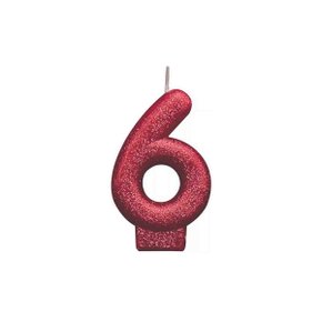 Vela Glitter Pequena Vermelha Número 6 Silver Festas