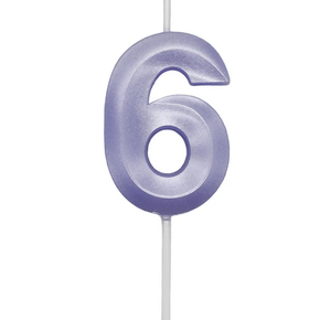 Vela Mini Design Lilás Candy Número 6 Silver Festas