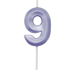 Vela Mini Design Lilás Candy Número 9 Silver Festas