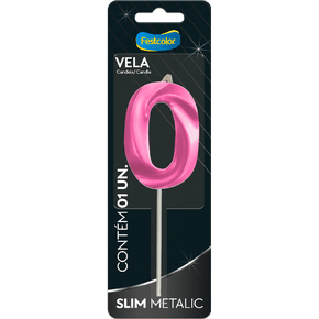 Vela Slim Metalic Pink Número 0 Festcolor