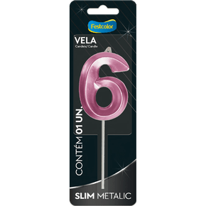 Vela Slim Metalic Pink Número 6 Festcolor