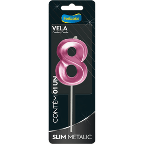 Vela Slim Metalic Pink Número 8 Festcolor