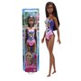 Barbie Fashion Praia Básica Negra Com Maiô Roxo e Rosa